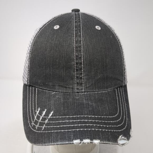 Ha Strapback Trucker Hat Gray One Size Adjustable Distressed Mesh Back 6 Panel - Picture 2 of 9